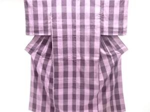 アンティーク　格子織出し本場結城紬着物（結）